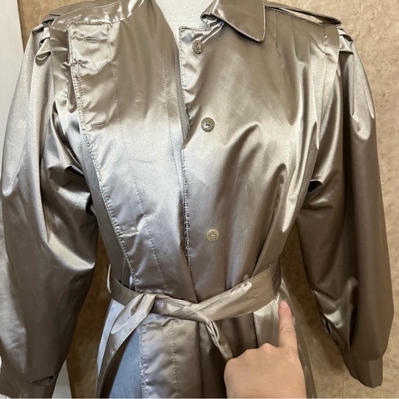 VTG 80s Metallic Champagne Tone Trench Coat - Picture 3 of 14